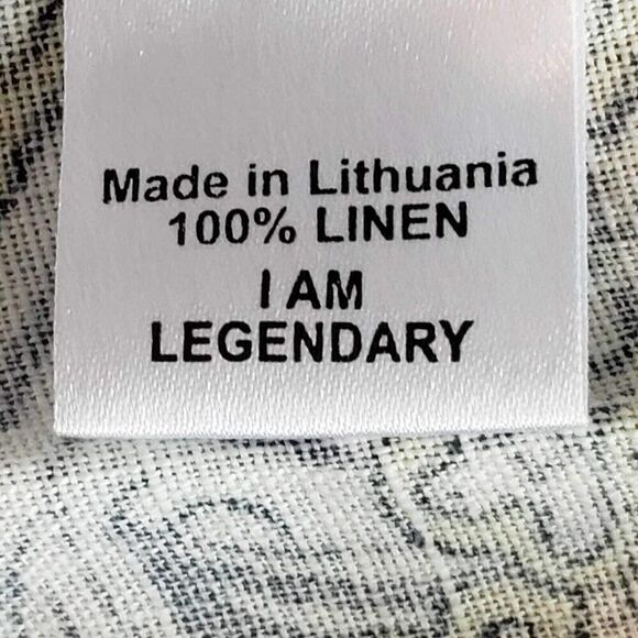 Flax Shirt Top Blue Green Long Sleeve Size Small Linen Paisley Boxy Lagenlook - Picture 7 of 9